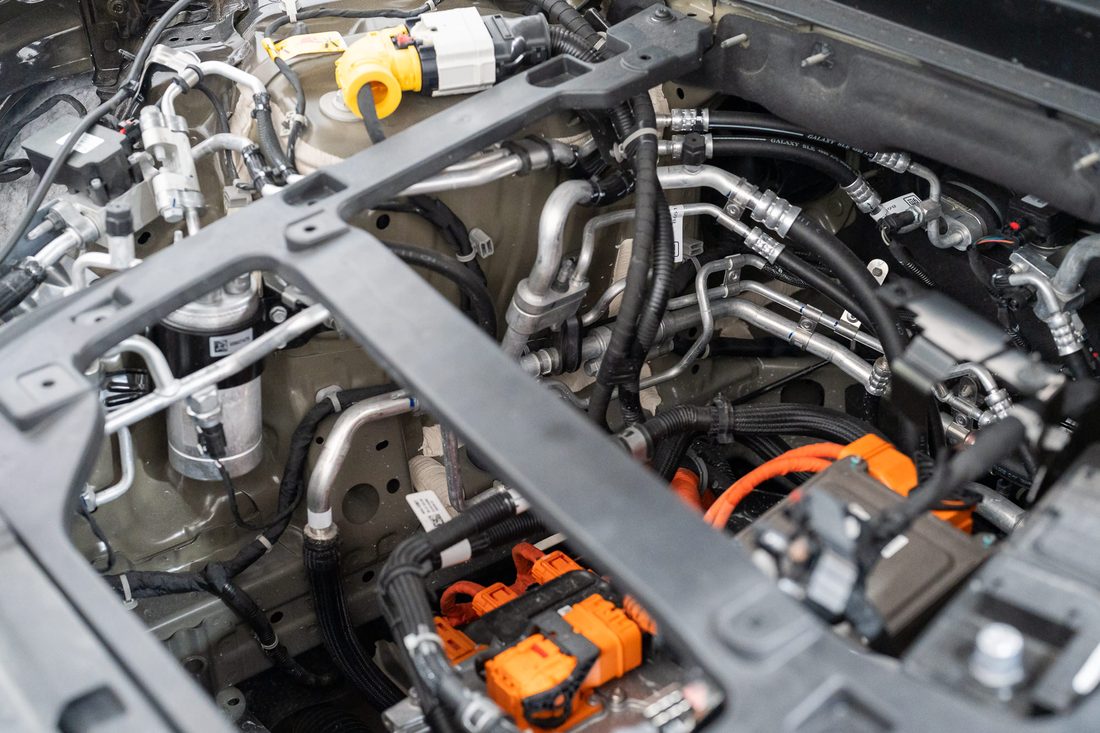 High-voltage drivetrain components exposed during disassembly