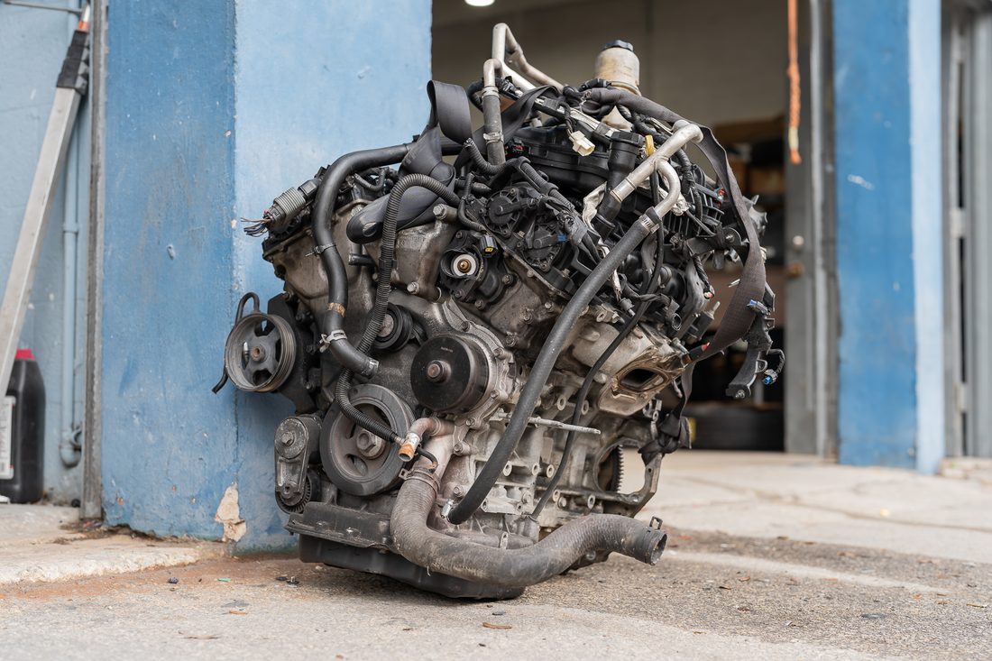 Engine and subframe removed to reach structural damage behind the front end